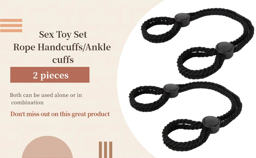 ope Handcuffs Bracelets 2 Pcs Sex Restraints Ankle Cuffs BDSM Bondage Adjustable Handcuffs Anklets Sex Toys Cotton Ropes Wrist Cuffs Beginner Fetish Adult SM Game for Women (Black)