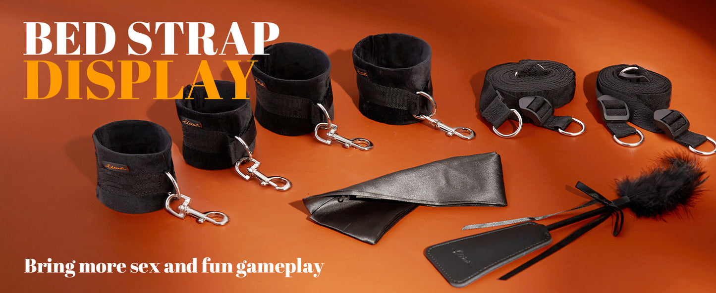 BDSM Bondage Restraint Sex Toys - Bed Sex Straps Set with Handcuffs Ankle Cuffs Blindfold Feather Tickler & 4 Separate Straps Adult Kinky Bondage Rope Toy for Men Women and Couples Foreplay