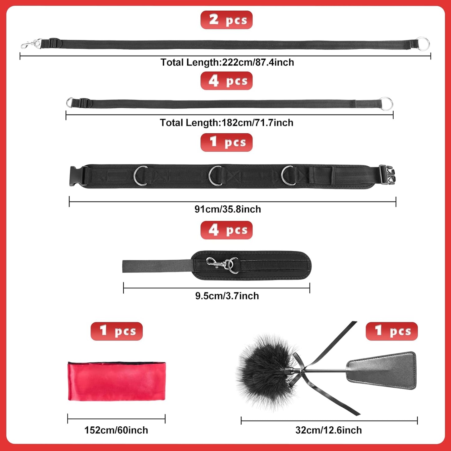 Sex Toys BDSM Bondage Restraints Sex Harness Adjustable Bed Restraints Sex Straps Kit Sex Sling Handcuffs Cross Strap Blindfold Tickler Feather Bondage Gear & Accessories Adult Couples Sex Games