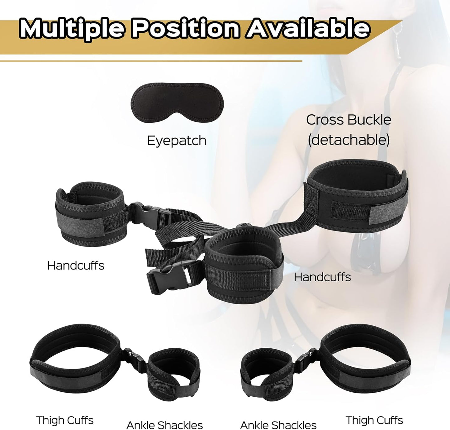 Sex Toys Bondage BDSM Restraints Set Sex Toy for Women Men Adjustable Sex Straps Neck to Wrist Cuffs Universal Buckle Locks Wrist & Thigh Cuffs Blindfold Bondage Gear & Accessories Couple Play