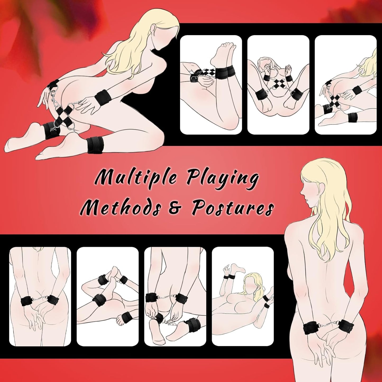 Sex Toys BDSM Bondage Restraints Sex Harness Adjustable Bed Restraints Sex Straps Kit Sex Sling Handcuffs Cross Strap Blindfold Tickler Feather Bondage Gear & Accessories Adult Couples Sex Games