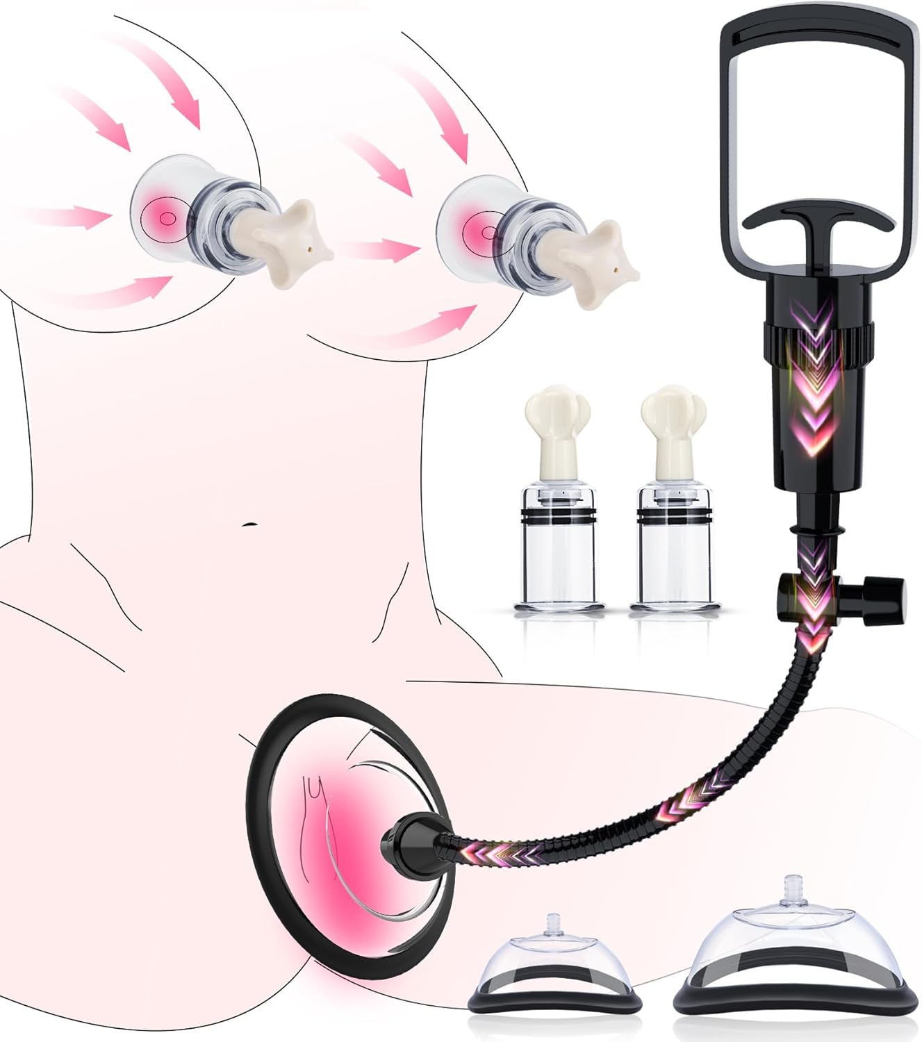 Pussy Pump with 2 Clitoris Nipple Suckers Set, Clitoral Pump Vagina Pumps Sexual Pleasure Tools for Women Couples, BDSM Nipple Sucking Toys with 3 Strong Suction Cups, Adult Sex Toys Kit
