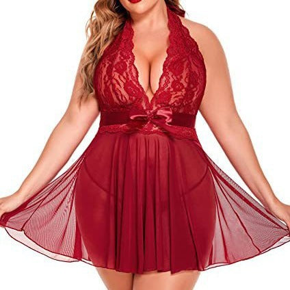 Sexy Mesh Nightgown with Bow Neckline - Women's Erotic Lingerie Pajama Set | Sheer See-Through Chemise & G-String Panty for Boudoir & Honeymoon