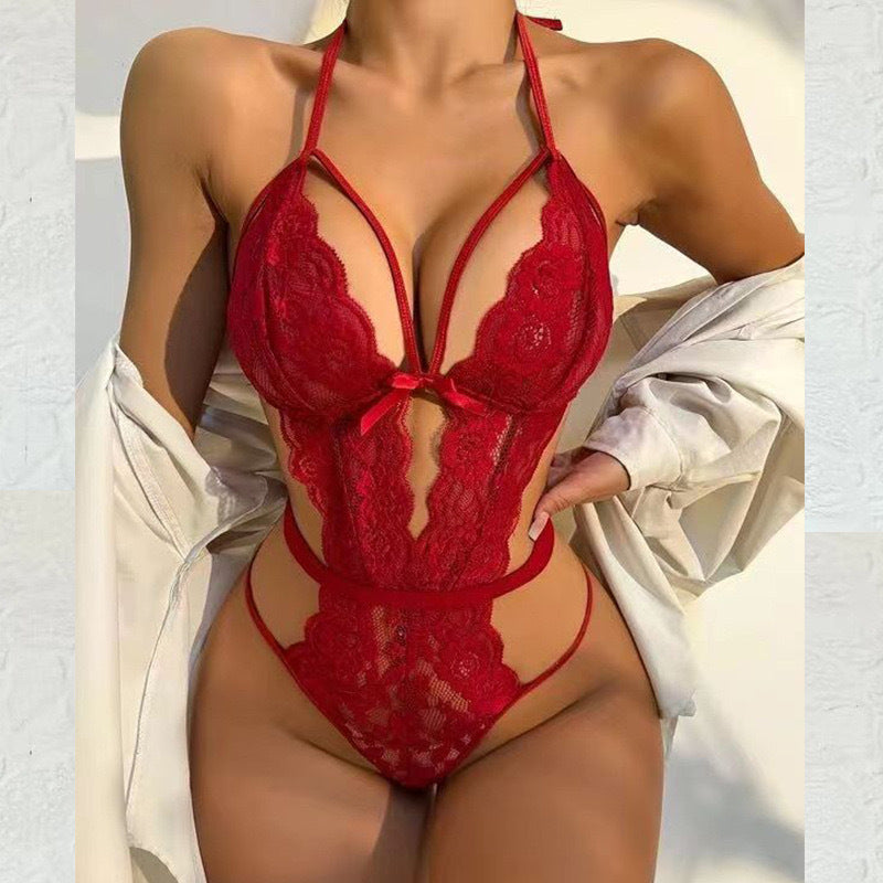 Women One Piece Lingerie Sexy Teddy V Neck Bodysuit Lace Nightie