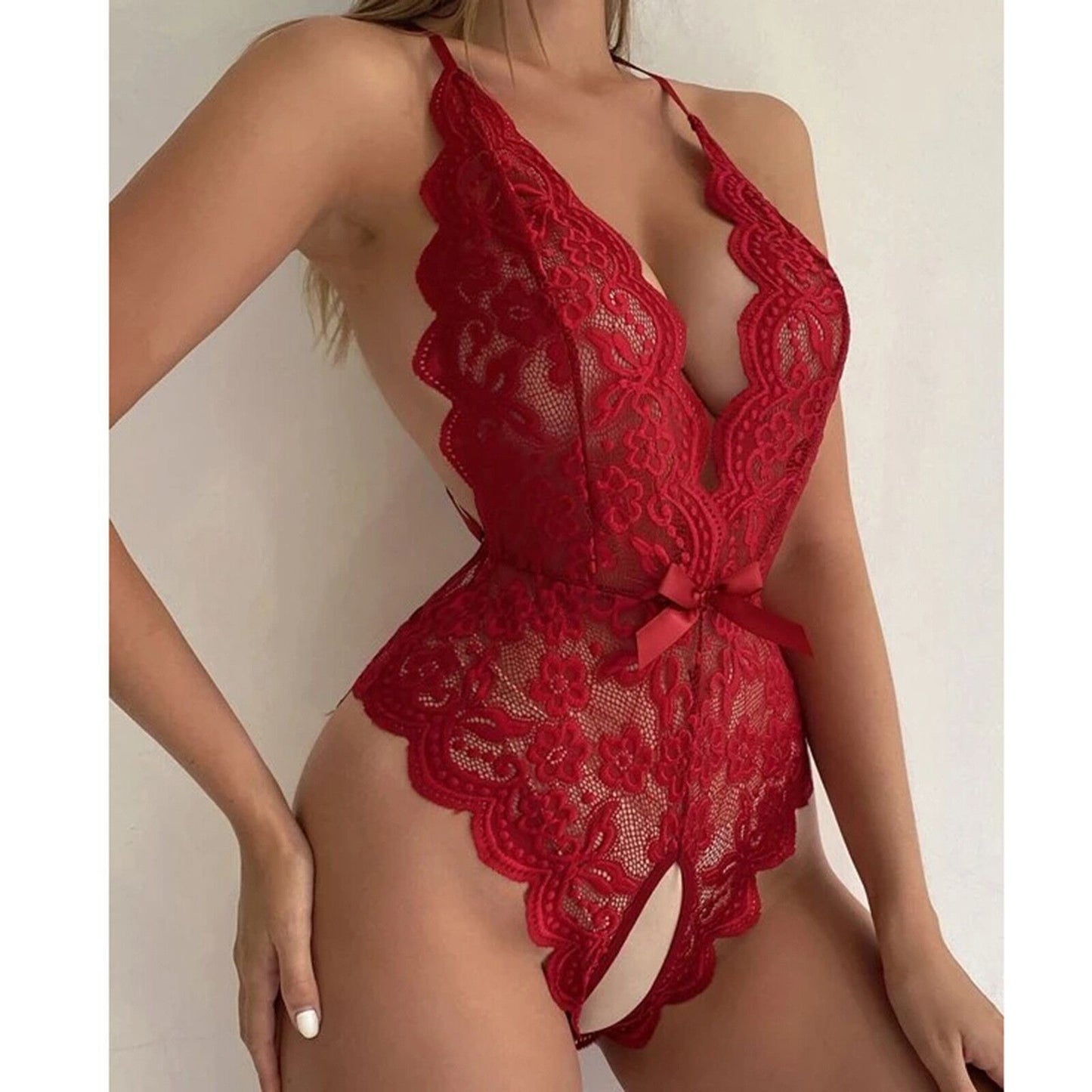 Sexy backless lace cross-border foreign trade erotic lingerie female open gear hanging neck tie onesie