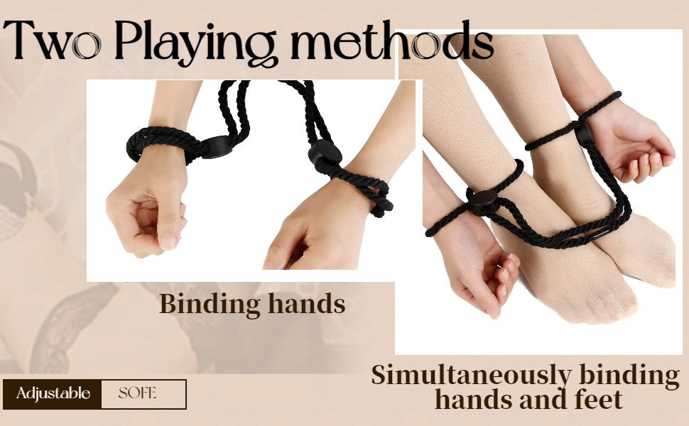 ope Handcuffs Bracelets 2 Pcs Sex Restraints Ankle Cuffs BDSM Bondage Adjustable Handcuffs Anklets Sex Toys Cotton Ropes Wrist Cuffs Beginner Fetish Adult SM Game for Women (Black)