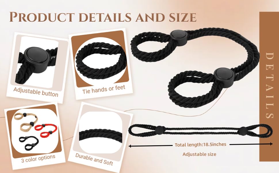 ope Handcuffs Bracelets 2 Pcs Sex Restraints Ankle Cuffs BDSM Bondage Adjustable Handcuffs Anklets Sex Toys Cotton Ropes Wrist Cuffs Beginner Fetish Adult SM Game for Women (Black)
