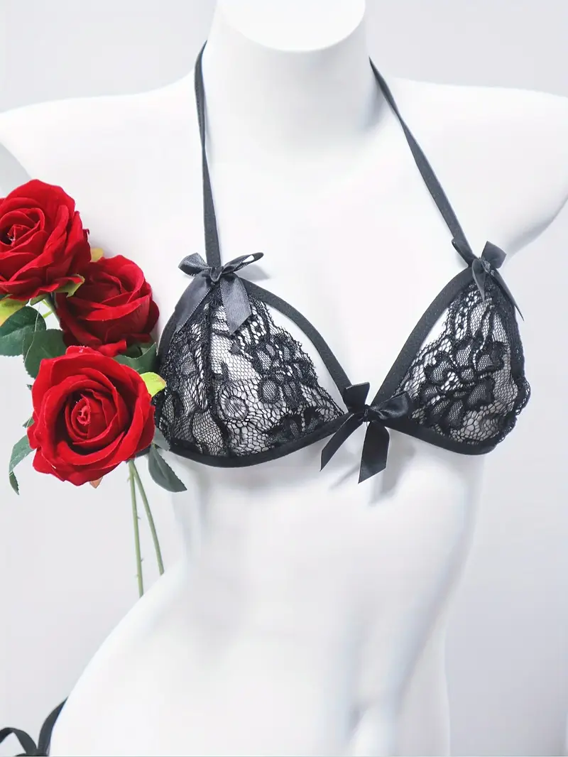 Sexy Underwire Cute Push Up Strappy Embroidered Mesh Sheer Lingerie Set See Through Panty Bra