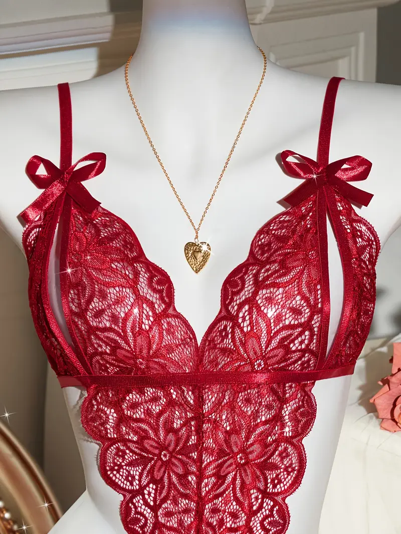 Sexy Underwire Floral Lace Sheer Lingerie Set for Women See Through Bra and Panty