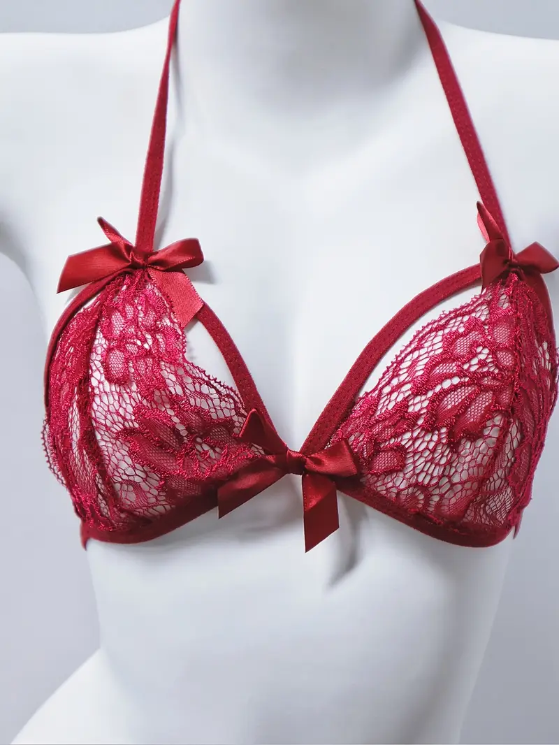 Sexy Underwire Cute Push Up Strappy Embroidered Mesh Sheer Lingerie Set See Through Panty Bra