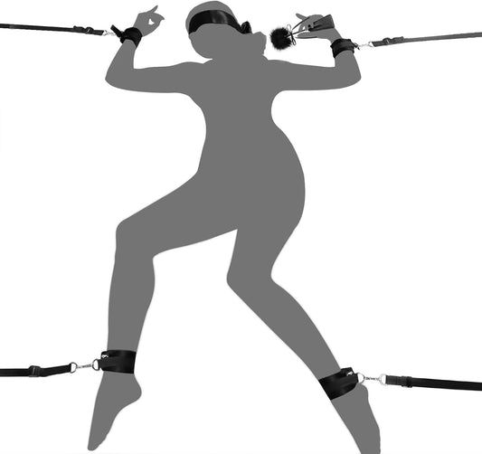 BDSM Bondage Restraint Sex Toys -  Bed Sex Straps Set with Handcuffs Ankle Cuffs Blindfold Feather Tickler & 4 Separate Straps Adult Kinky Bondage Rope Toy for Men Women and Couples Foreplay