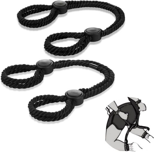 ope Handcuffs Bracelets 2 Pcs Sex Restraints Ankle Cuffs BDSM Bondage Adjustable Handcuffs Anklets Sex Toys Cotton Ropes Wrist Cuffs Beginner Fetish Adult SM Game for Women (Black)