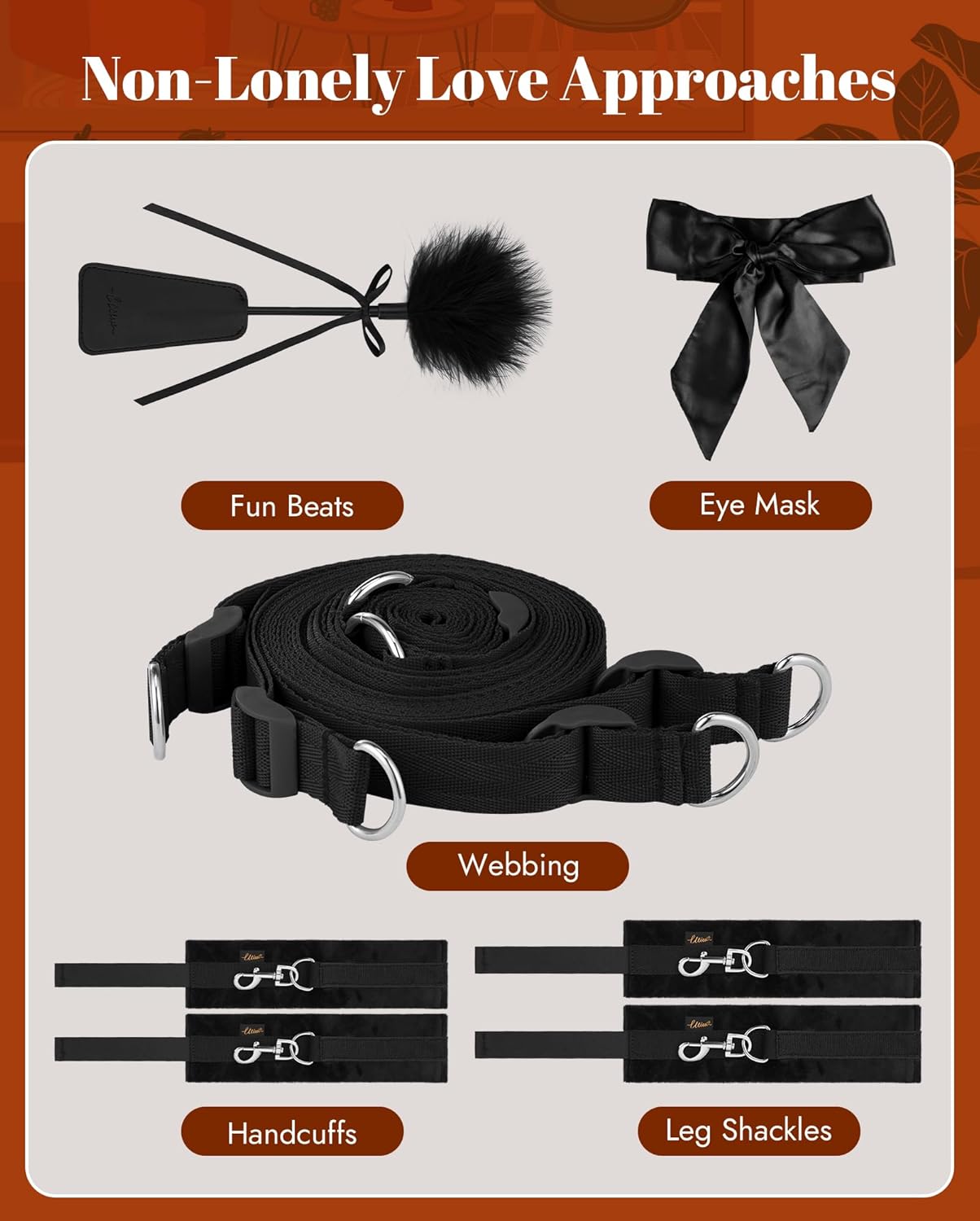 BDSM Bondage Restraint Sex Toys -  Bed Sex Straps Set with Handcuffs Ankle Cuffs Blindfold Feather Tickler & 4 Separate Straps Adult Kinky Bondage Rope Toy for Men Women and Couples Foreplay