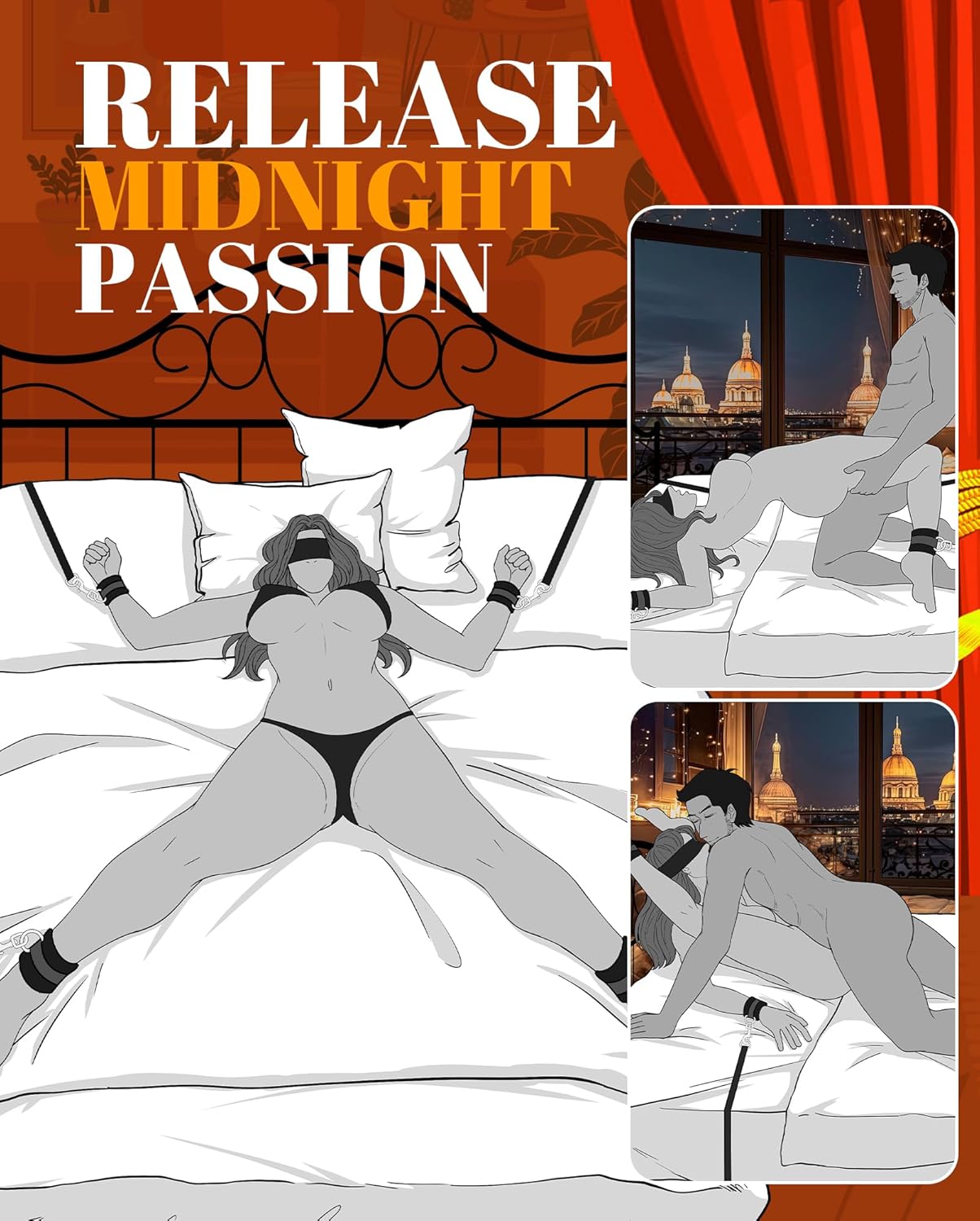 BDSM Bondage Restraint Sex Toys -  Bed Sex Straps Set with Handcuffs Ankle Cuffs Blindfold Feather Tickler & 4 Separate Straps Adult Kinky Bondage Rope Toy for Men Women and Couples Foreplay