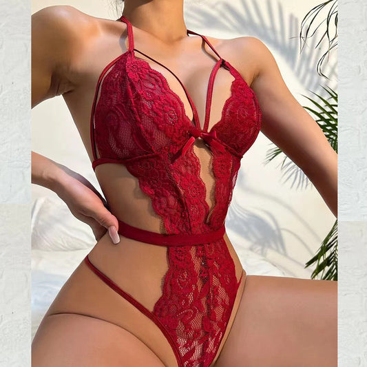 Women One Piece Lingerie Sexy Teddy V Neck Bodysuit Lace Nightie