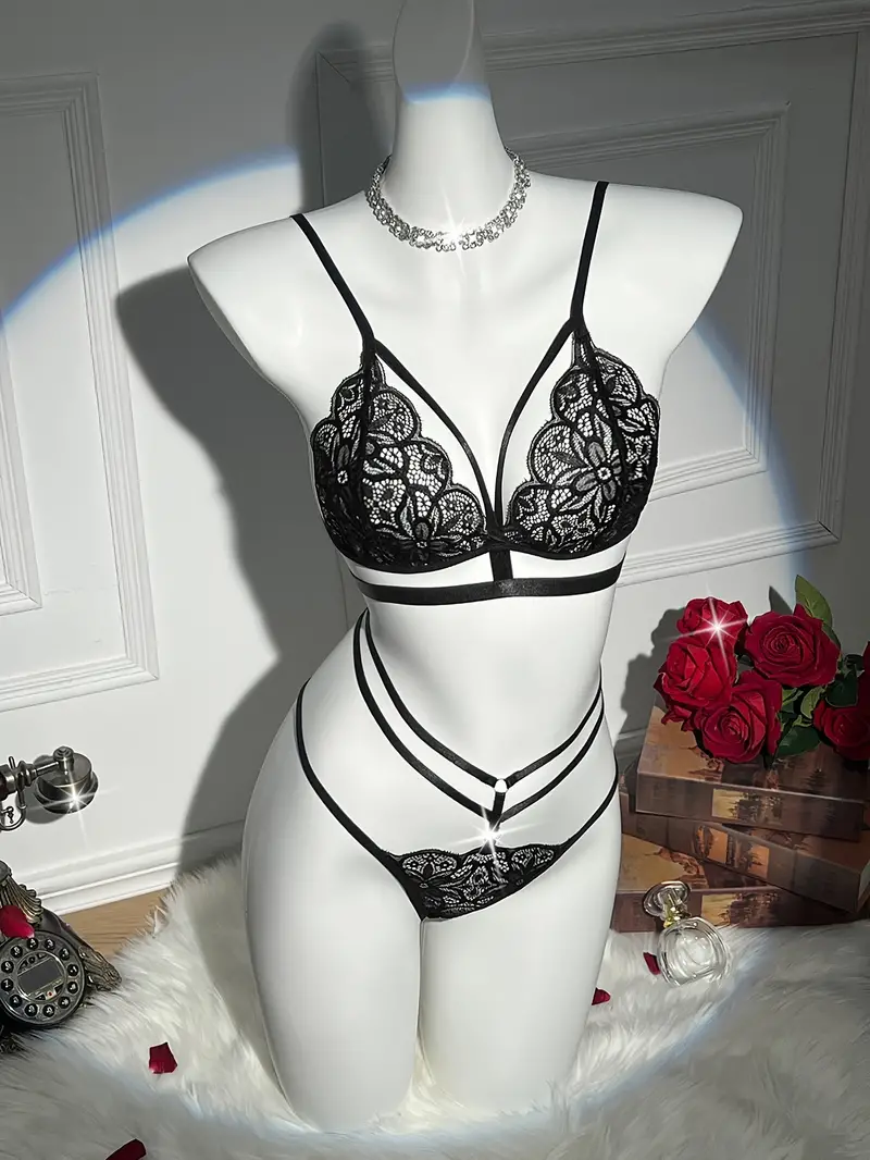 Sexy Women's Perspective Bra Set Underwear Open Bra Erotic Mujer Ropa See Through Lingerie Pornographie Hollow Out Costumes